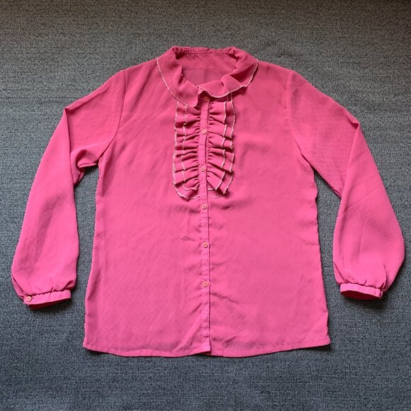 Pink Ruffle Blouse Vintage Sheer Top - Picture 9 of 16